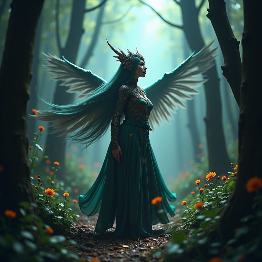 <lora:Ominous Flux:1.0> A beautiful bird in a forest