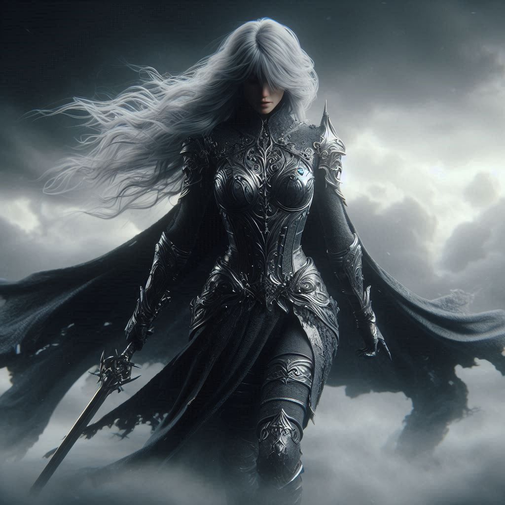 A female warrior in the mist