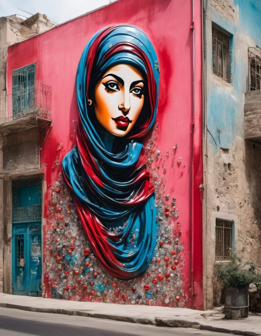 رشا (Rasha) | 🇵🇸  Mural portrait (Glass Art + Neo-expressionism 80%)