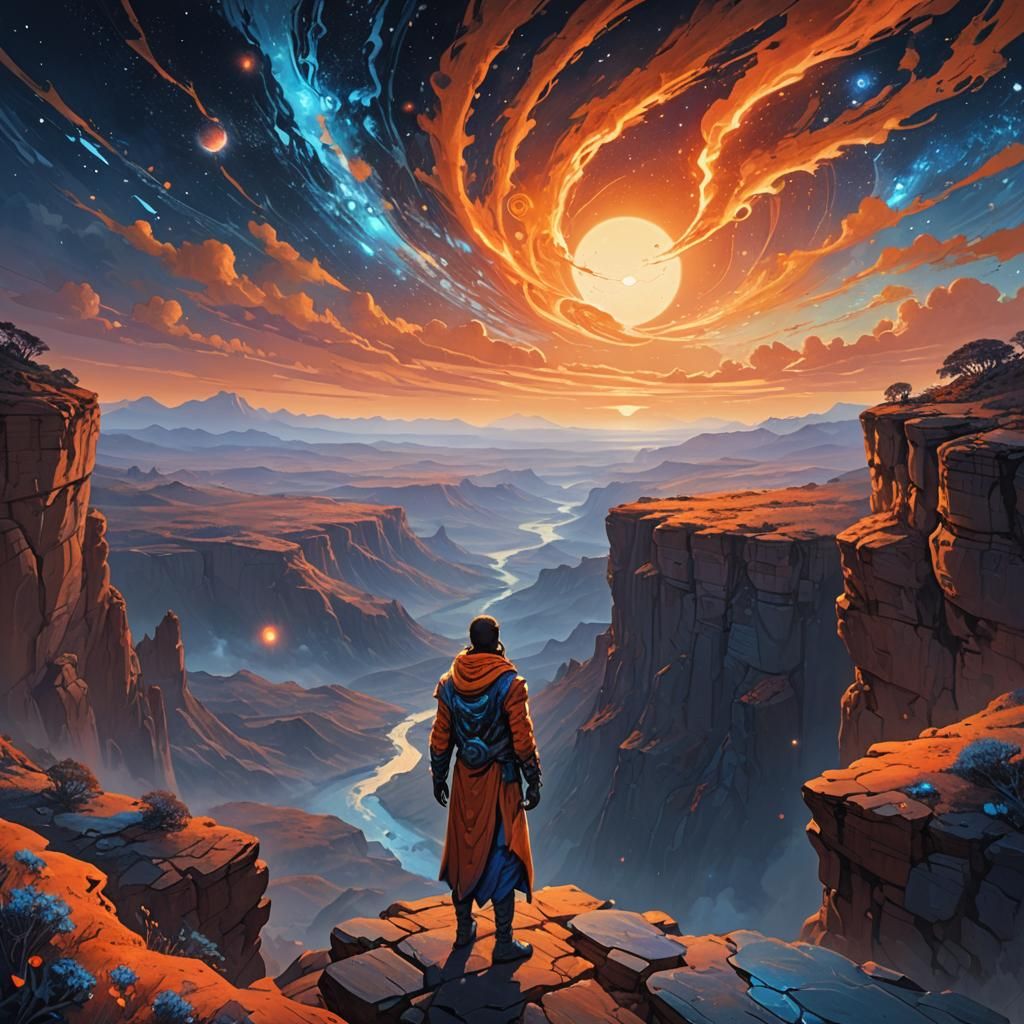 Mystical Sunrise Over Alien Landscape in Deep Space