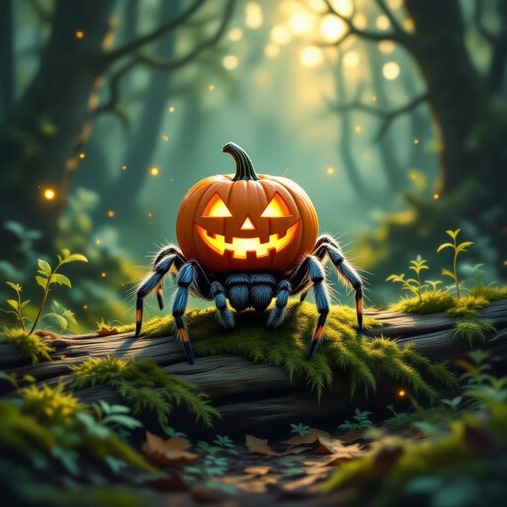 pająk z dynią na głowie 