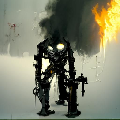 Humanoid robot with a flamethrower