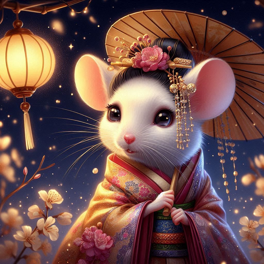 Mouse dressed as a geisha