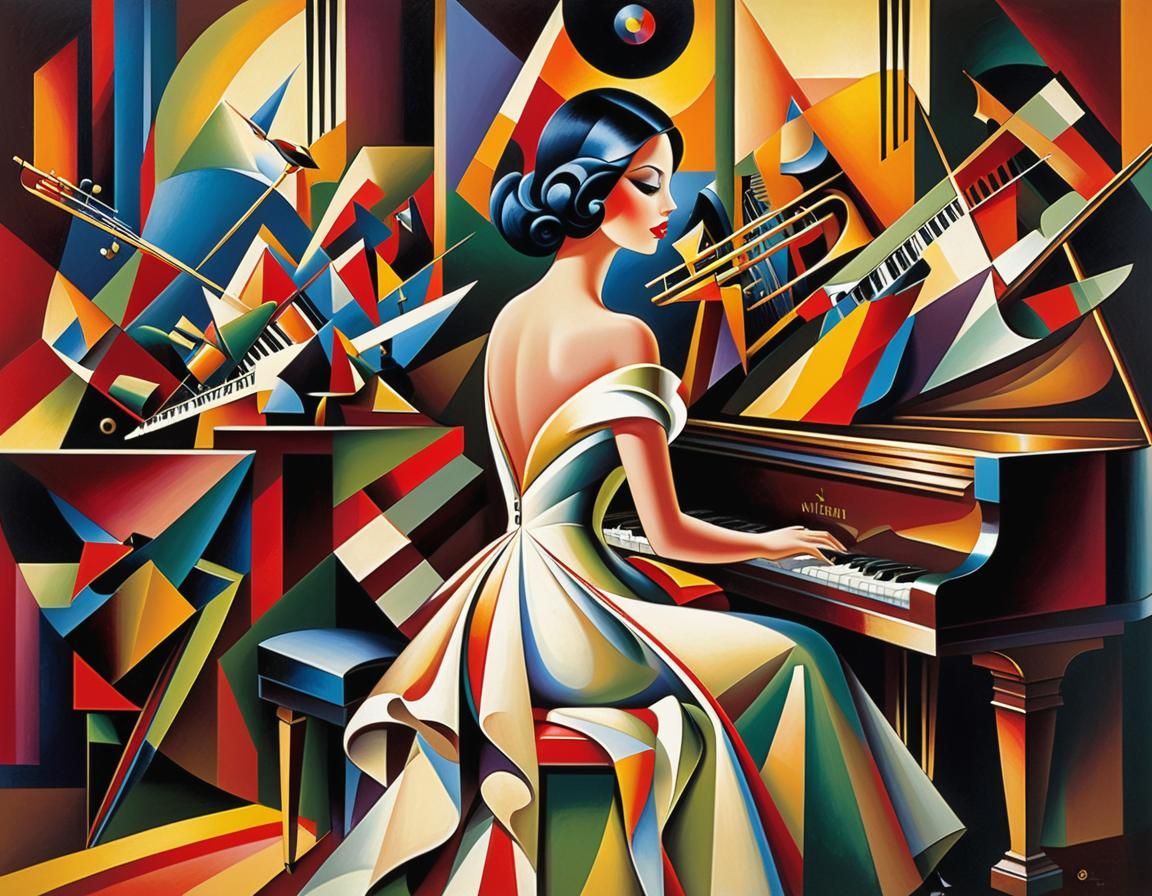 Playing Piano | Abstract Cubism by Georgy Kurasov, Alexander Jansson | Colorful Jazz Poster