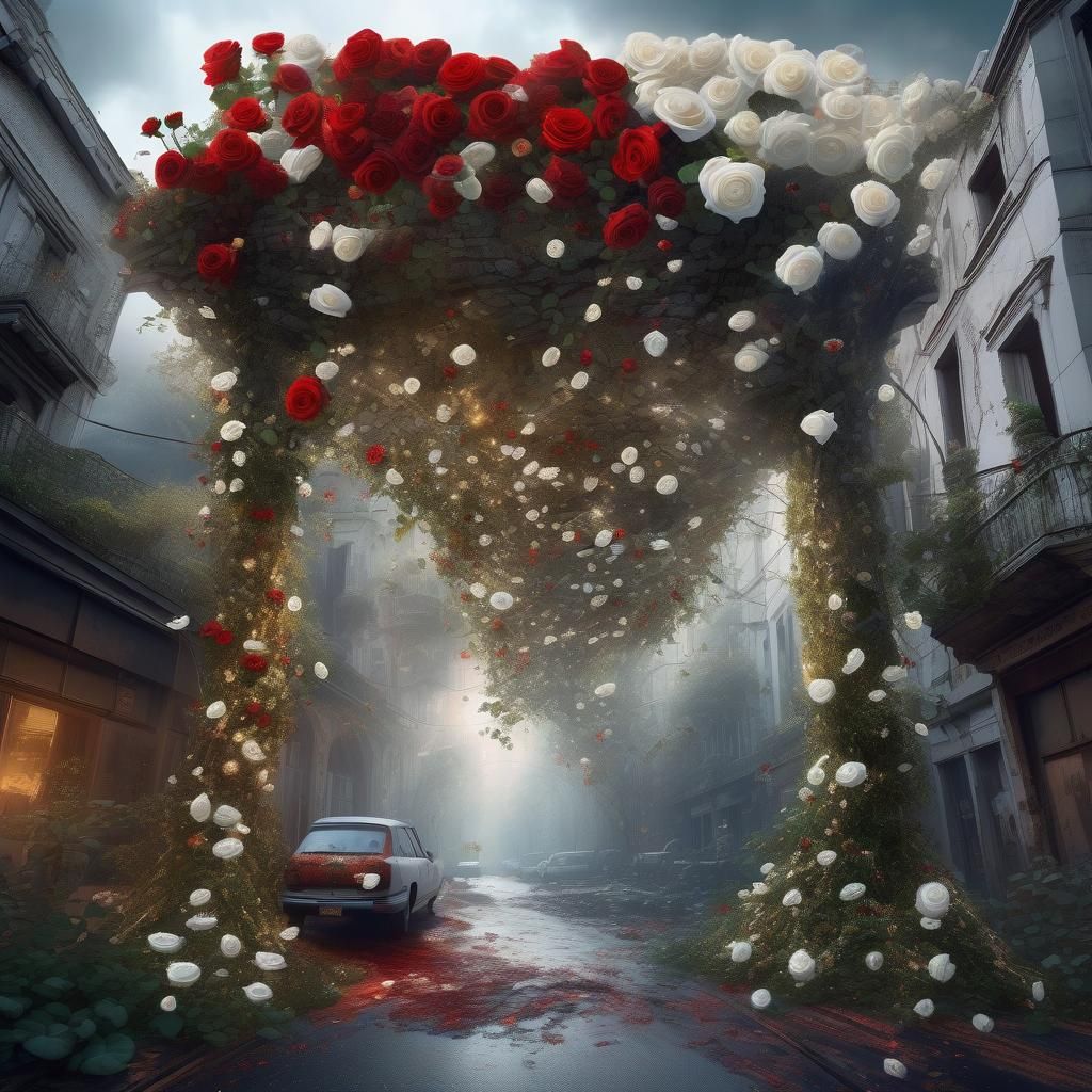 Berndnaut Smilde style abandoned city streets with roses