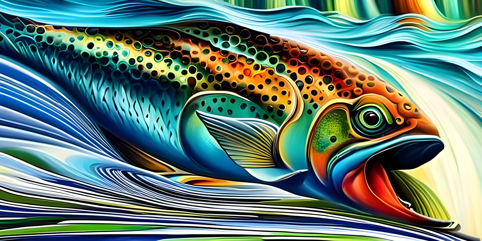 A Salmon Leaping Down the Cascading River AI Generated Artwork