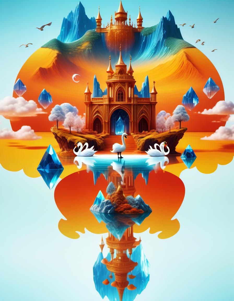 A Crystal lake with a crystal swan in a Crystal world