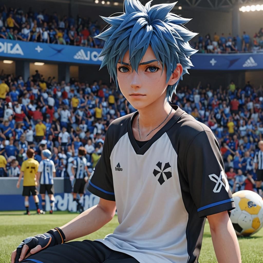 Kingdom Hearts, Sora, blue hair, silk adidas soccer jersey,o...