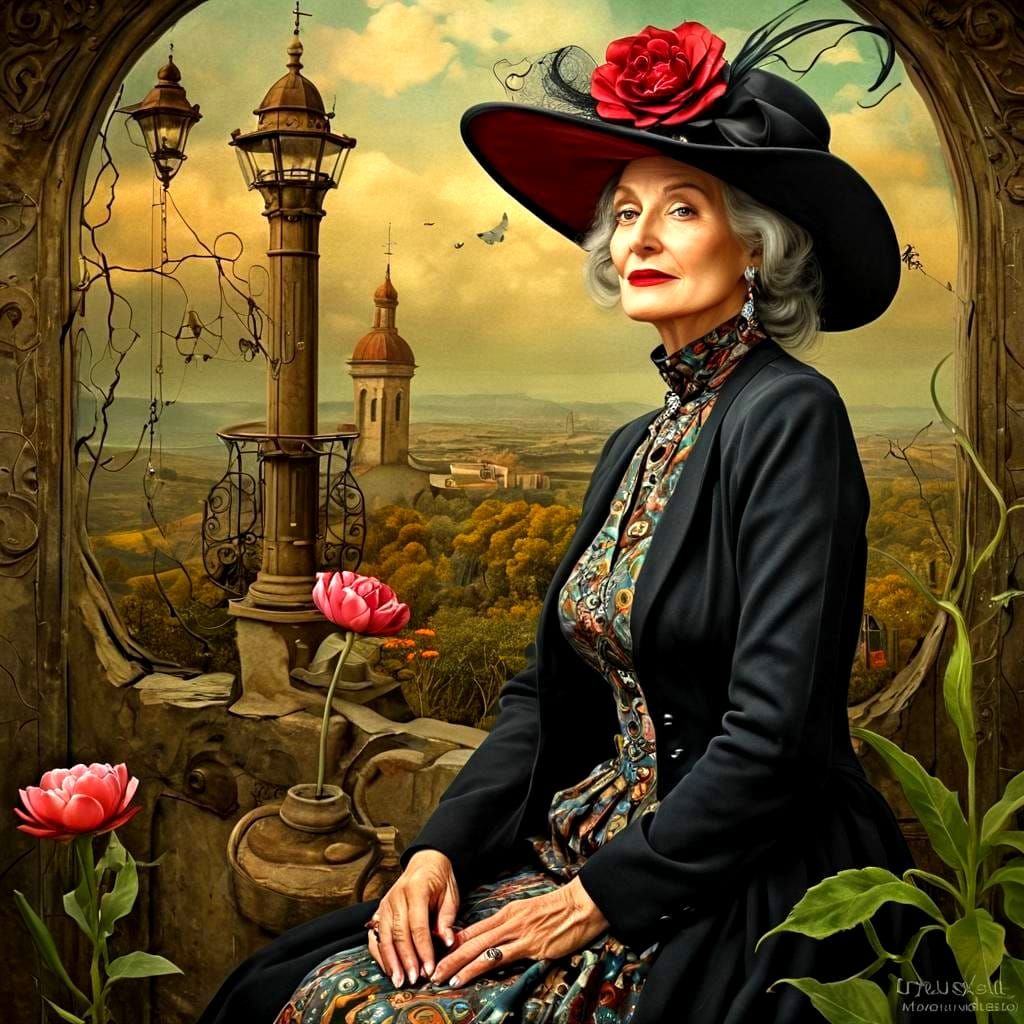 Radiant Woman in Surrealist Dreamscape