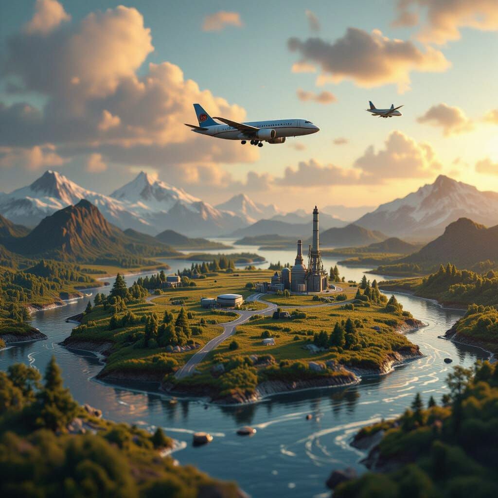 Miniature Earth Landscape with Aircraft