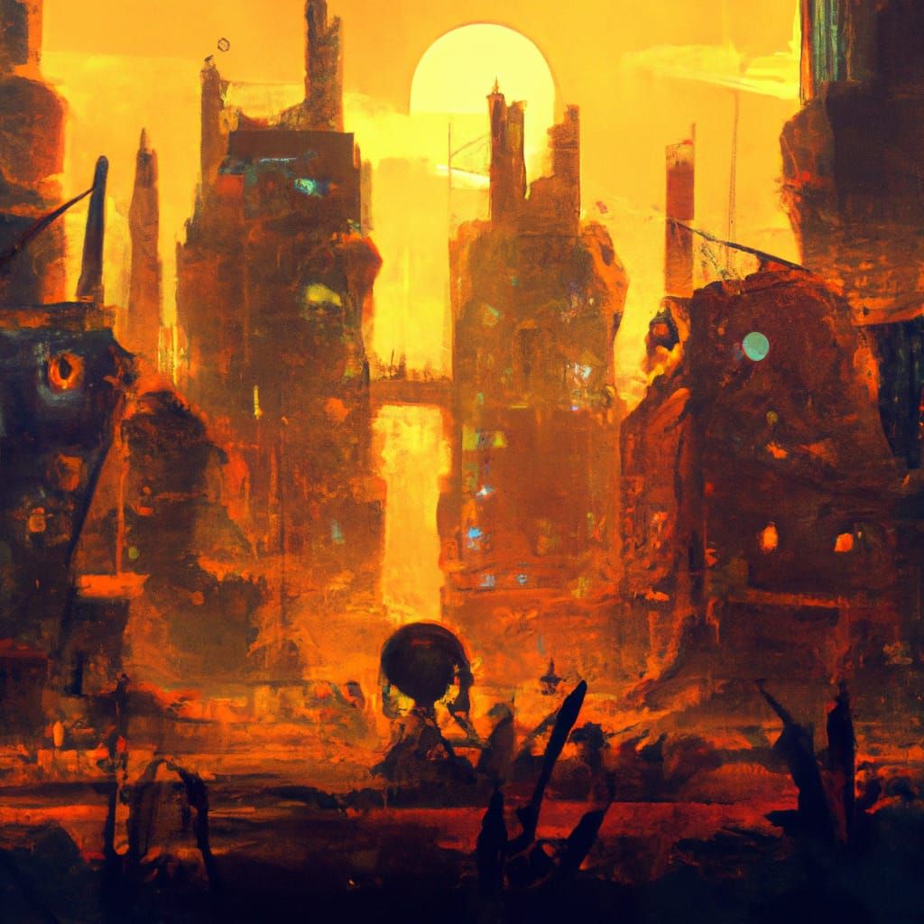 Post apocalyptic wonderland by Greg Rutkowski warm colors ...