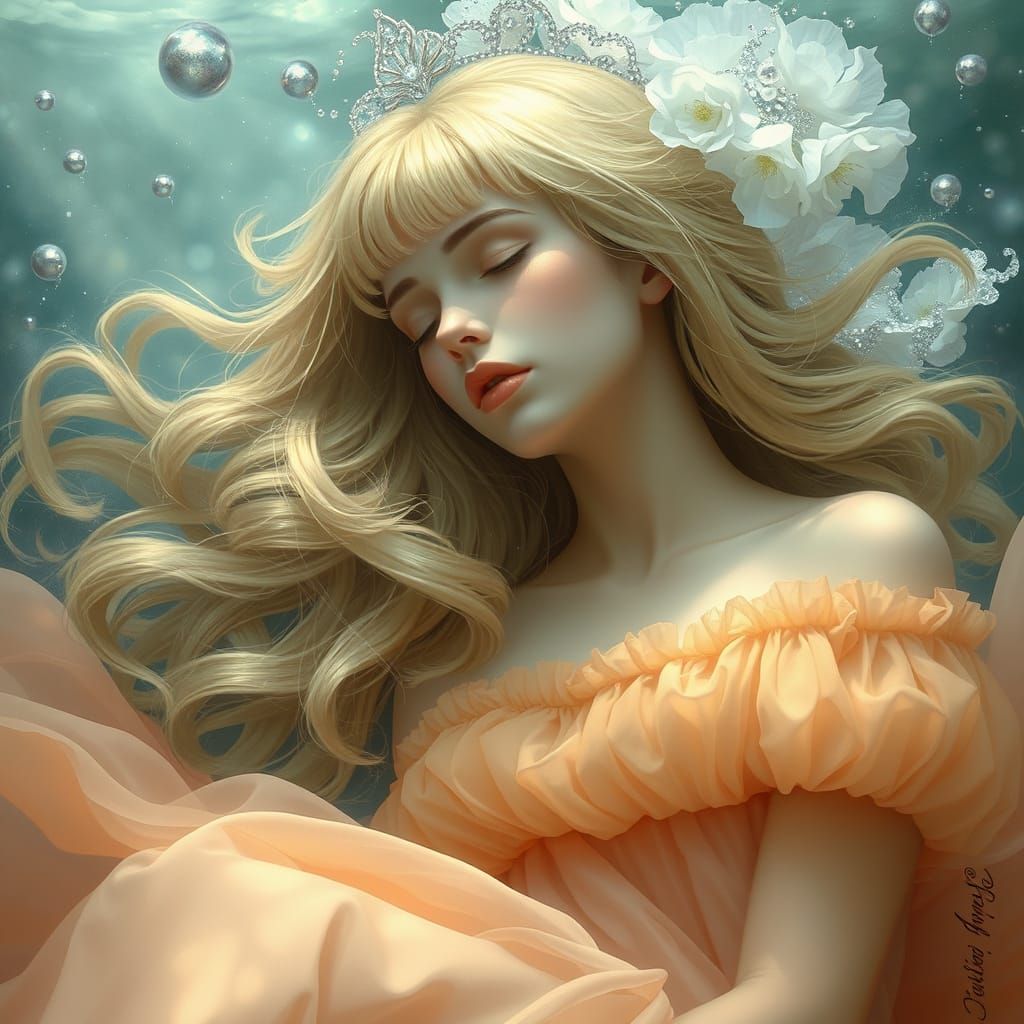 Dreamy Underwater Woman in Peach Gown