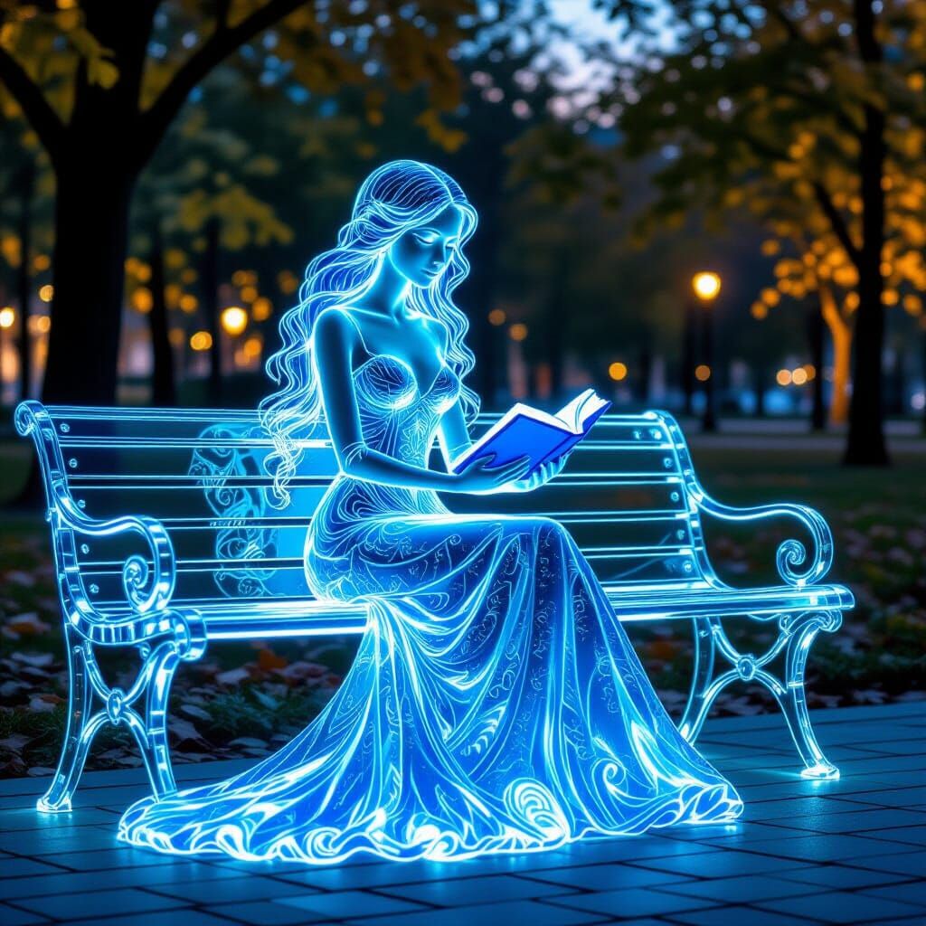 blue glowing girl with book  by @A handsome lad