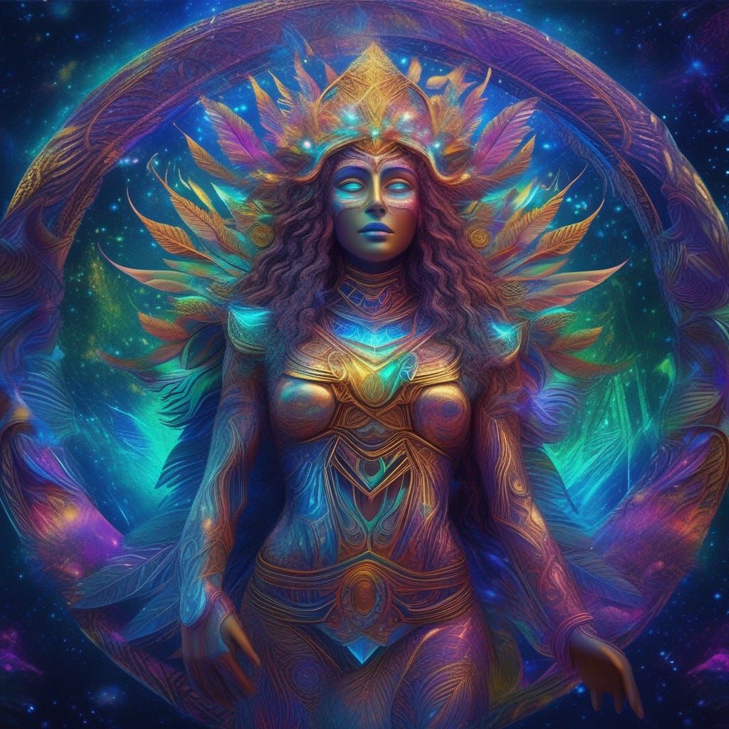 Asis, goddess of protection, goddess of the forest 8k resolution  holographic astral cosmic illustration mixed media by Pablo Amaringo : r/ nightcafe