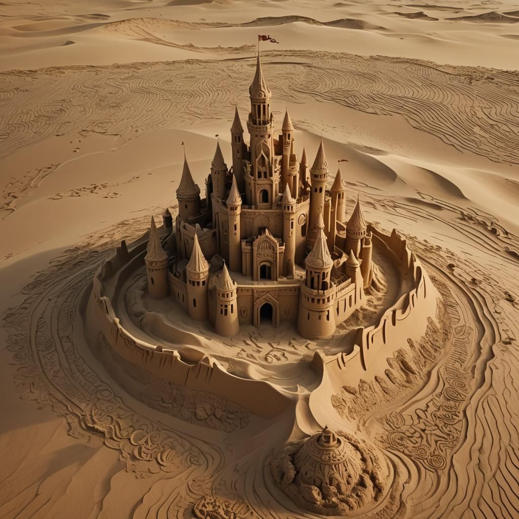 beautiful detailed sand castle, highly detailed sand architecture, intricate sand sculpture, ornate sand ...  by @RIA_Lyra