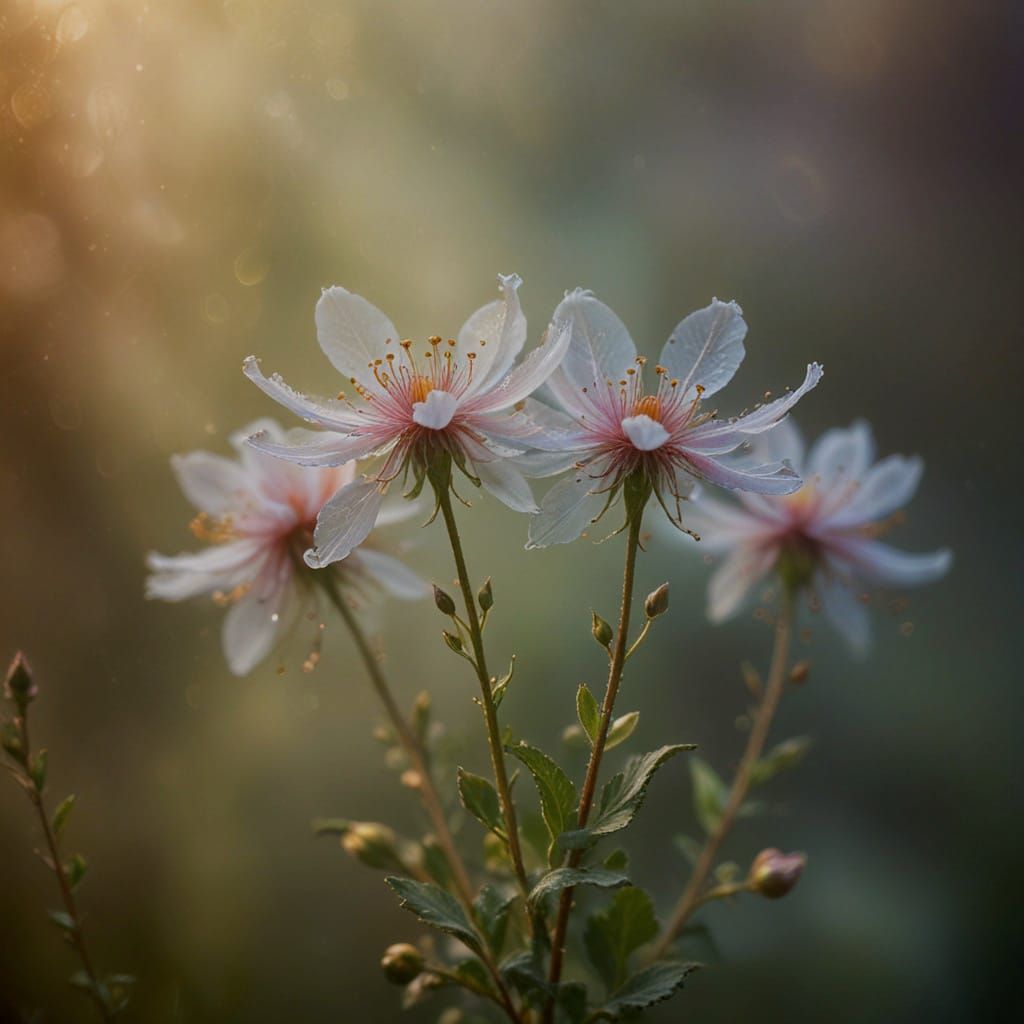 Delicate Detailed Ethereal Gilded Whimsical Fantasy Flower Blossoms emerging from wispy mist :: the haze ...  by @g r r c