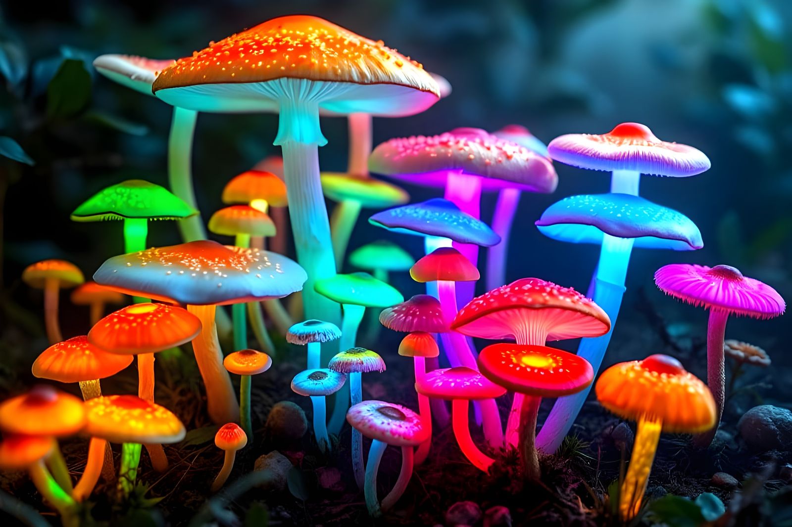 Colorful Glowing Mushrooms  by @Gary Murakami