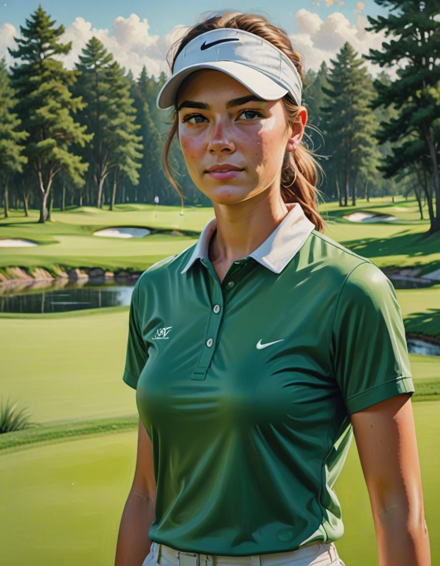 Golfing Woman in Vibrant Oil Painting Style