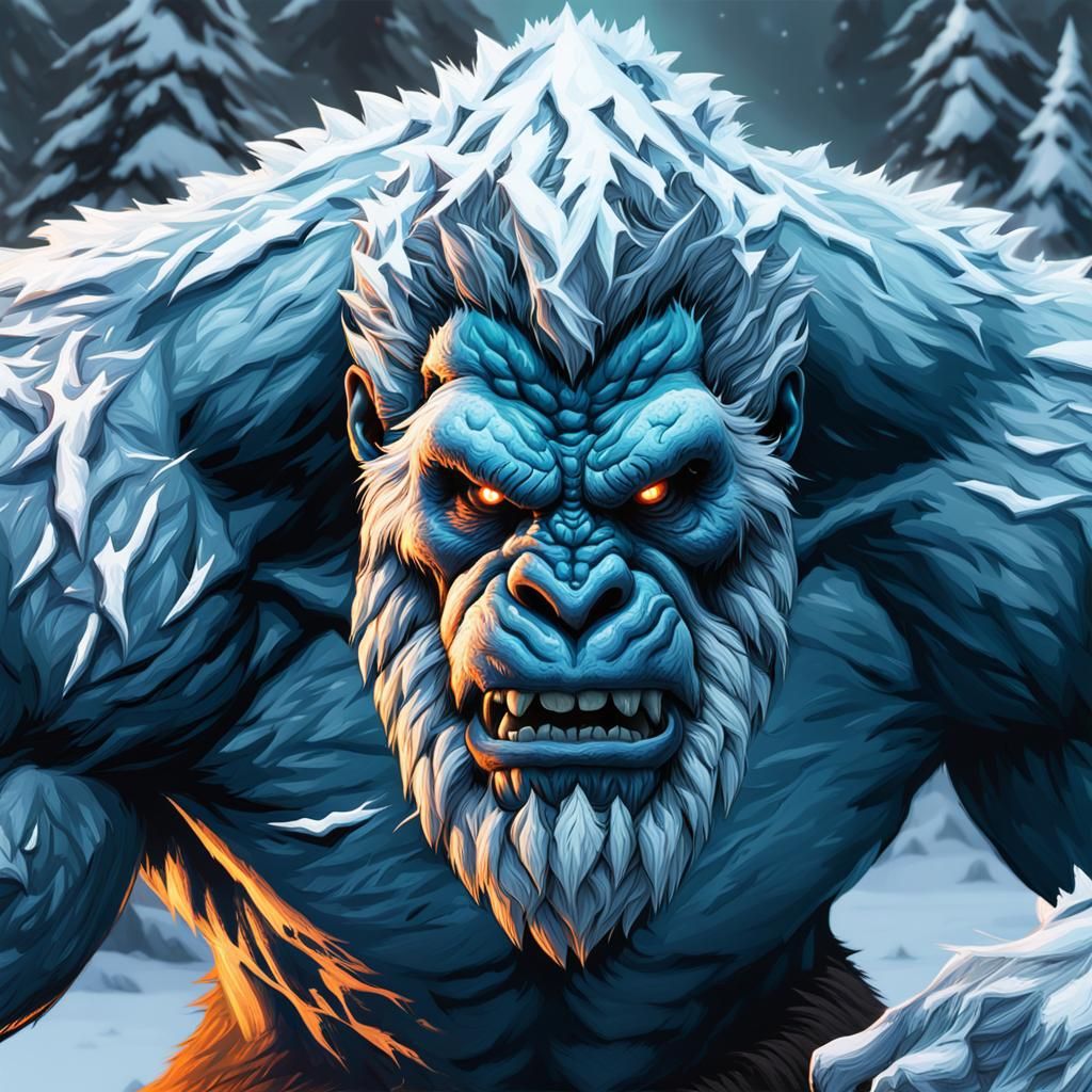 A Frost Giant Bigfoot Primal Rage SNES art style Hyperrealistic, splash ...