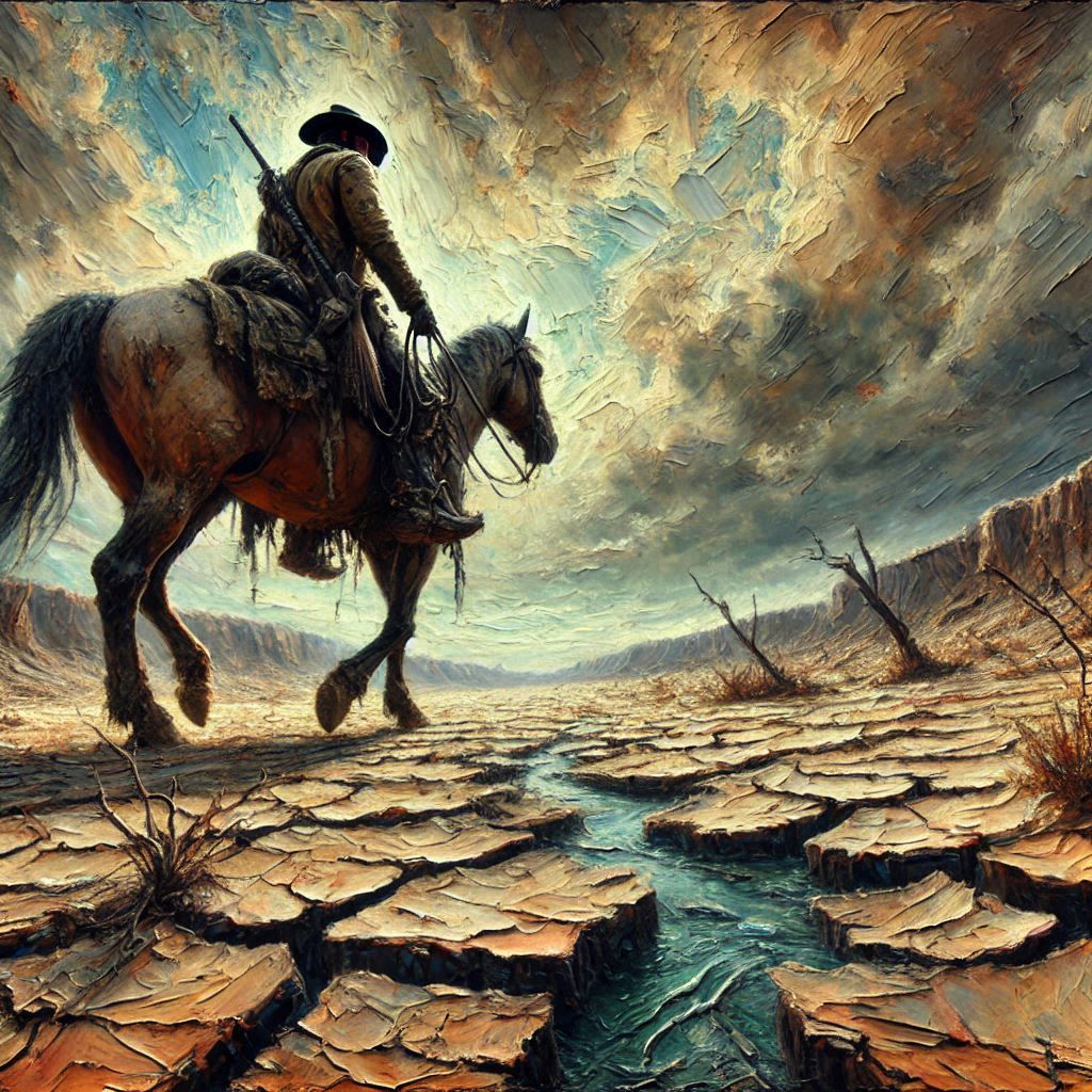 The gunslinger rode across the parched earth to his next tow...