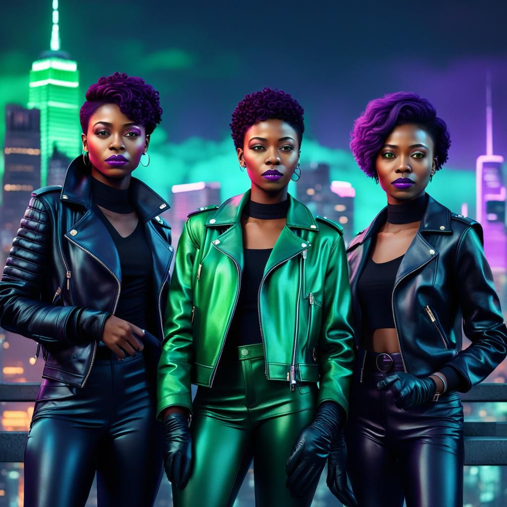 three stylish, short-haired Black women are real life sister...