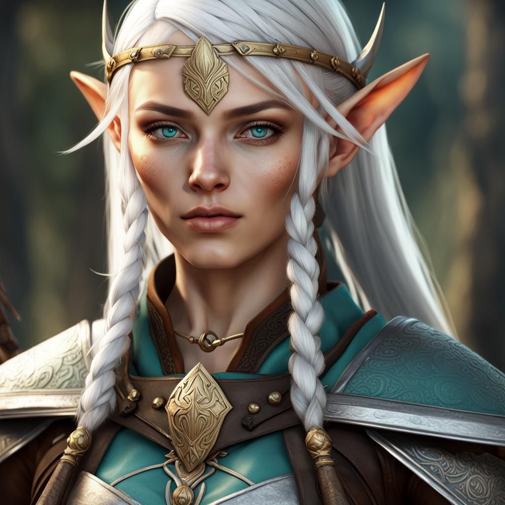 High fantasy elf with white hair and turquoise eyes - AI Generated ...