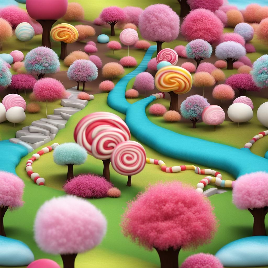 realistic a wonderful colourful candy wonderland chocolate paths cotton