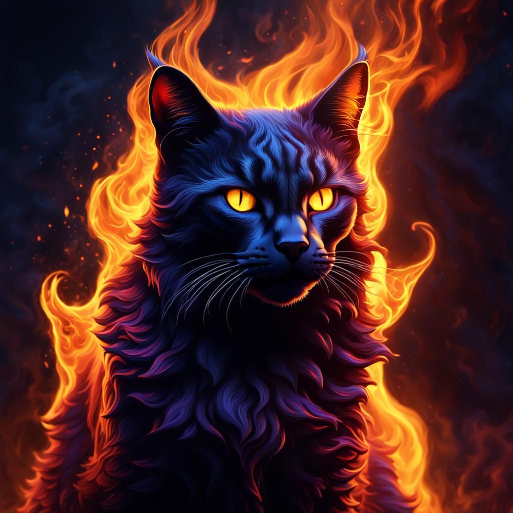 Fiery Cat Silhouette in Blazing Inferno