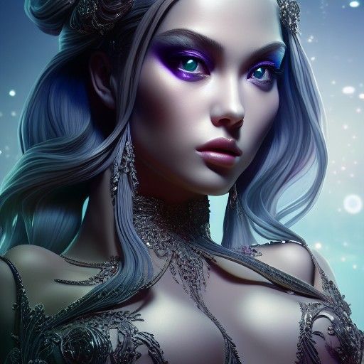 Silver Ice Geisha 3D Render 2
