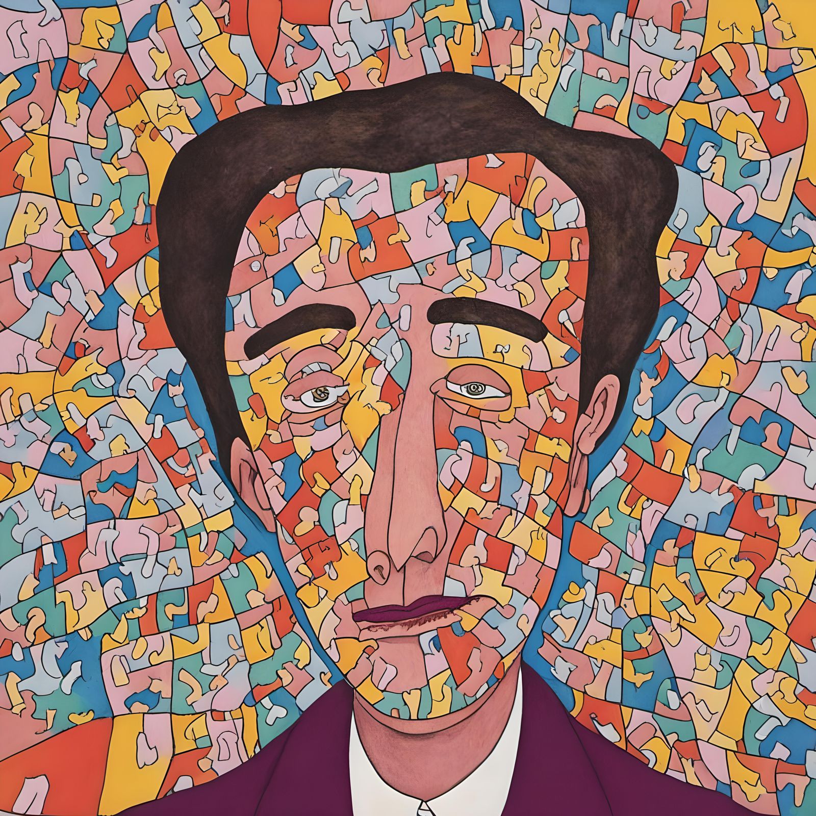 "Puzzled"  

<lora:Imagists Chicago:1.0> Toast Face faced falling split in half  by @Bill Wallace
