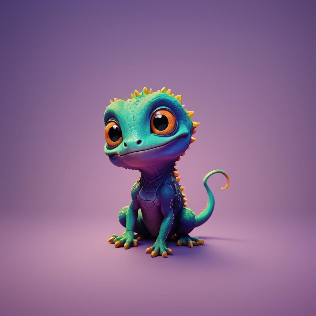 a colorful blacklight poster of a cute baby lizard with pupp...