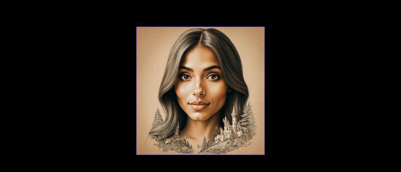 An artistic portrait of a women among a forest and a castle