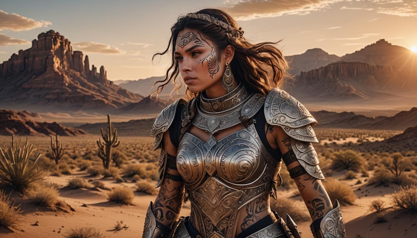 A portrait of a warrior princess with intricate tribal tatto...