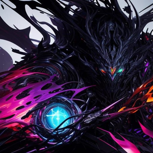 Surreal Figure Confronts Chaos Weapon in Digital Art