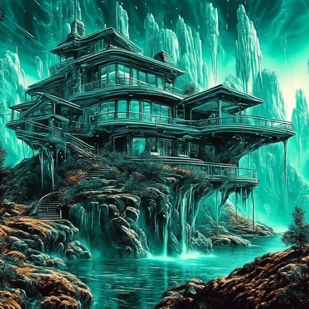 <lora:Vaporware Sci-Fi VHS:1.0> Glitched 1990's Sci-Fi VHS scene, Vaporware graphics:
A stunning scene of an incredible impossible architect...