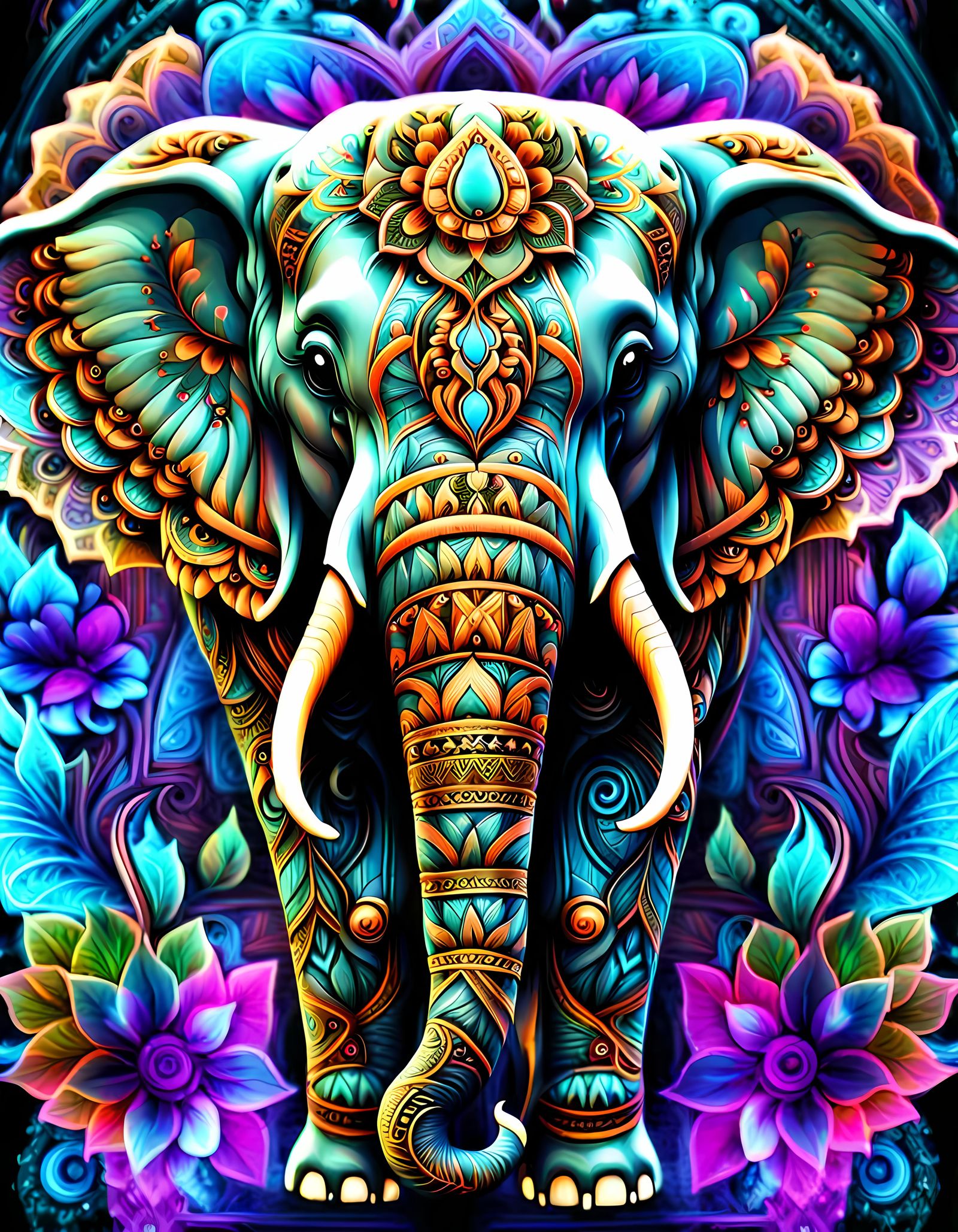 Elephant in floral motif, 24mar24 - AI Generated Artwork - NightCafe ...