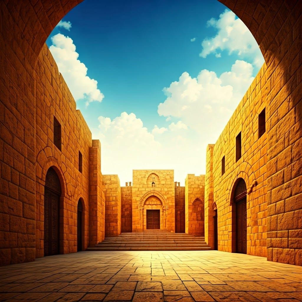 Ancient Temple of Jerusalem Illuminated in Golden Light