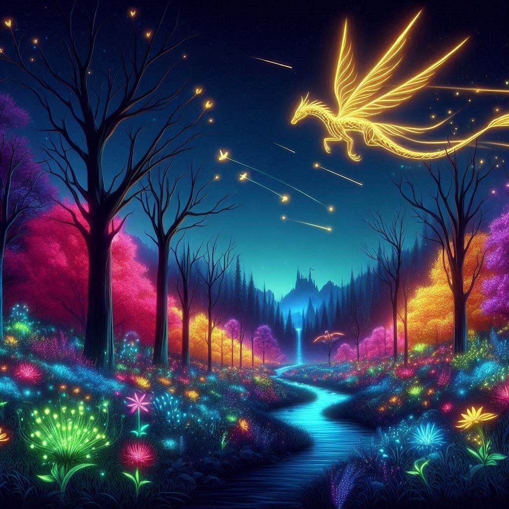 Yellow Neon Dragon fantasy scape