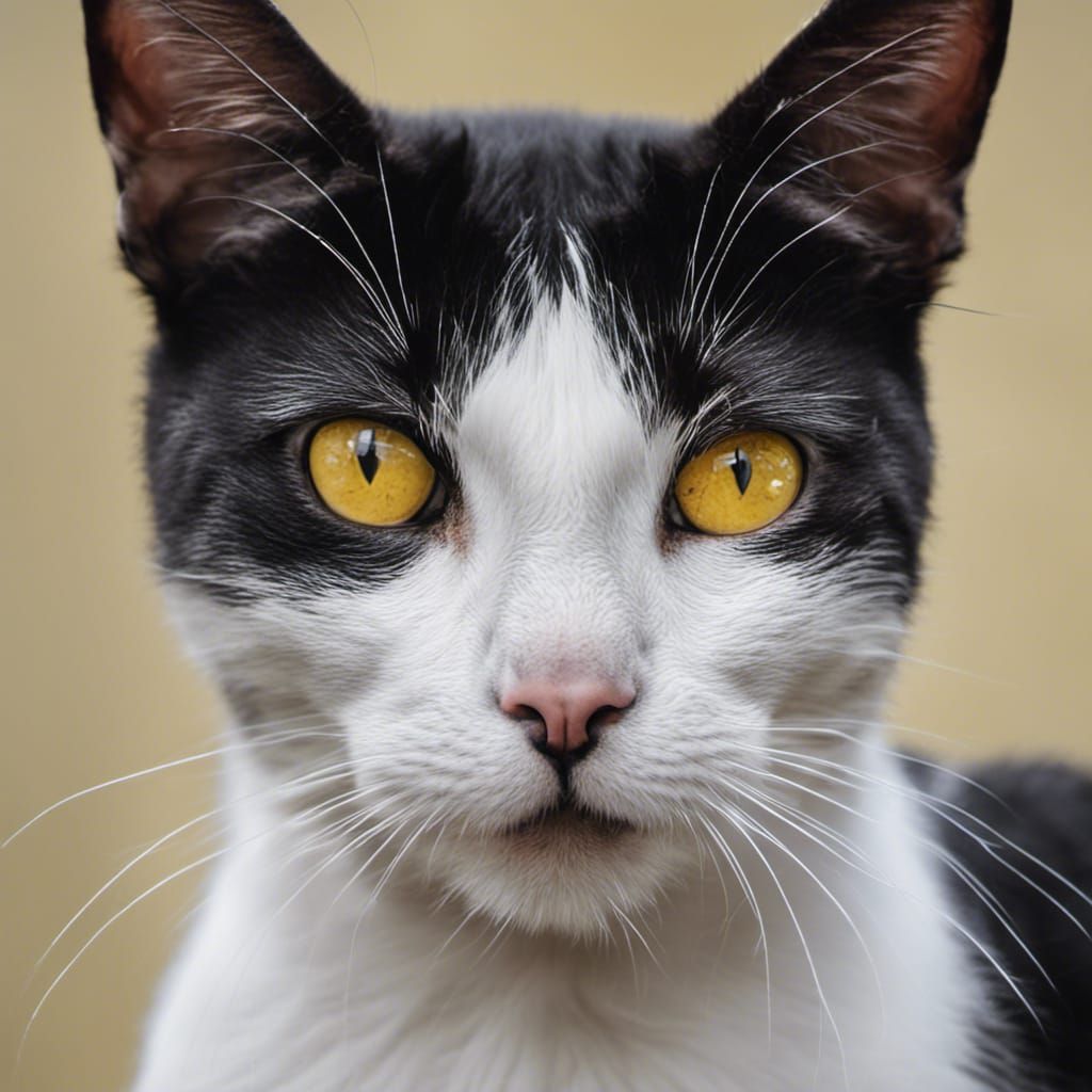 Black and white cat with yellow eyes