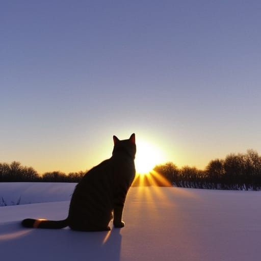 Cat looking at the sun rise