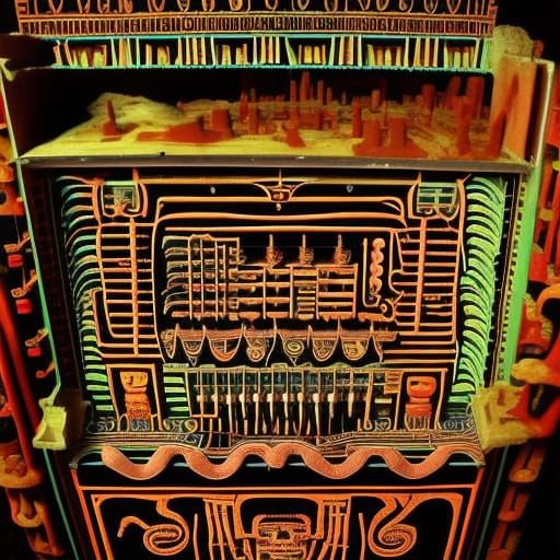 psychedelic skeleton, macabre medieval codex mayan hieroglyp...