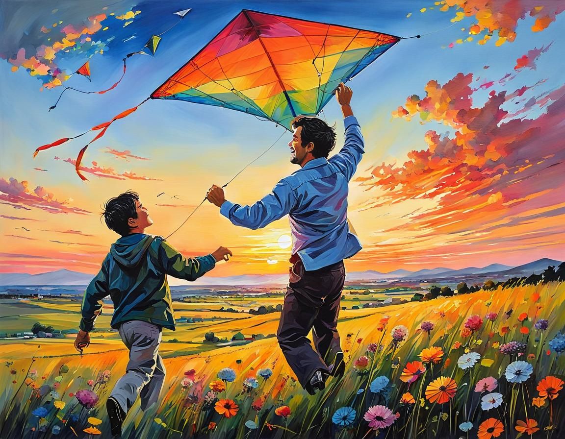 A father and his son playing with a kite together   by @That cinema teacher