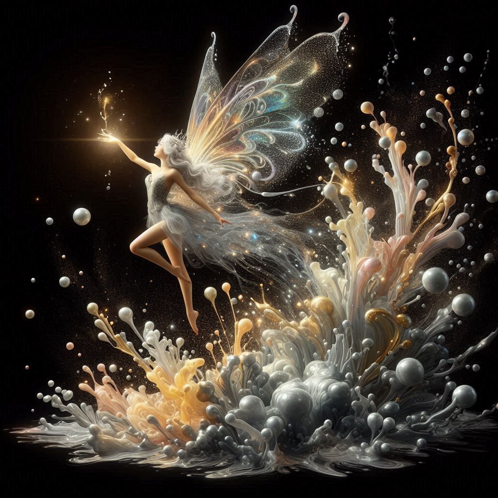 pretty female fairy dancing, with illuminiscent lighting wings