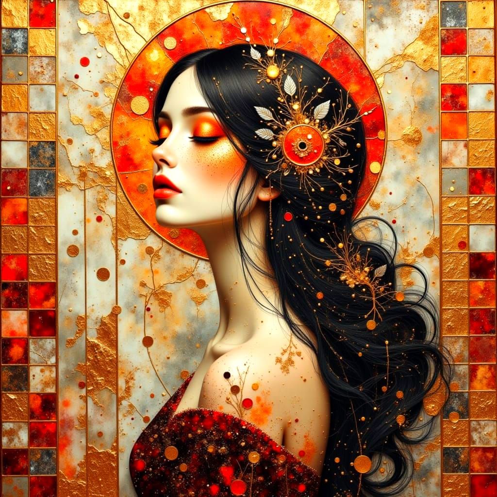 Surrealist Collage of Nostalgic Femme in Klimt Style