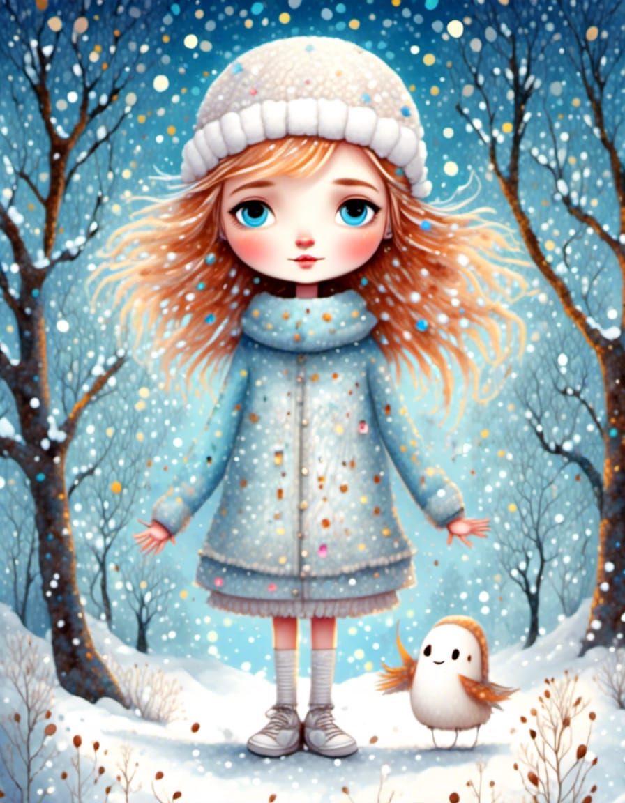 White background  Whimsical cute little girl opulent  bright...