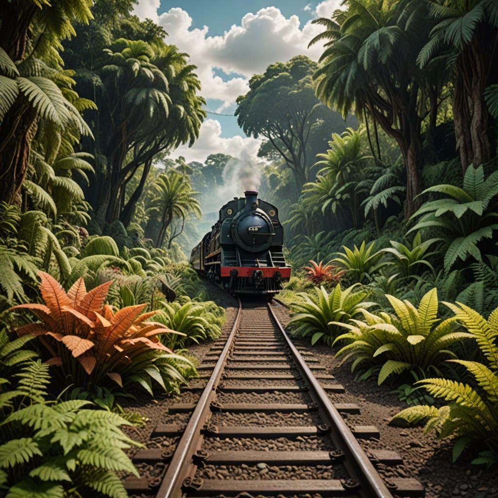 Canon Camera in Jurassic Landscape with Train