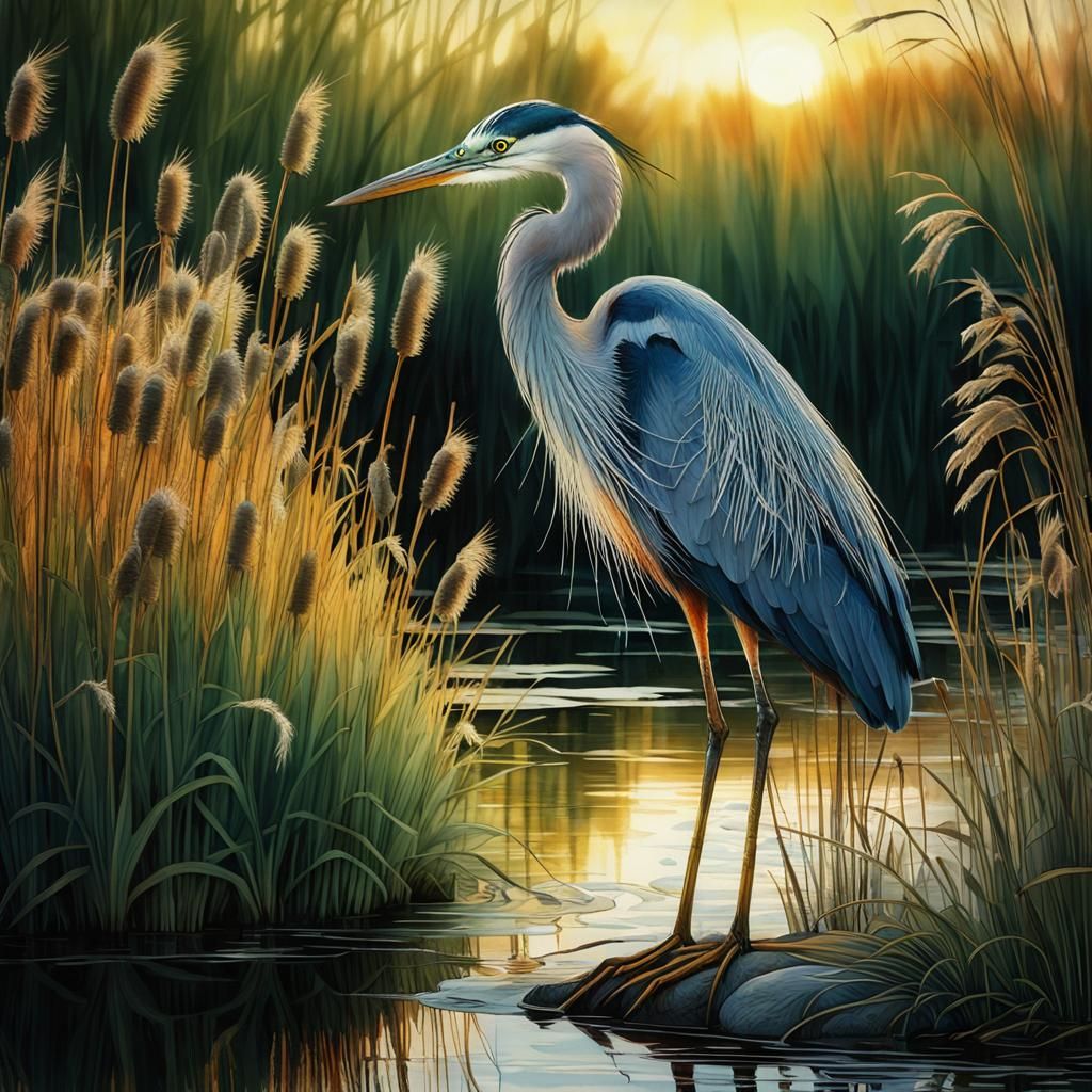 Heron at dawn  by @QueenKittyKat