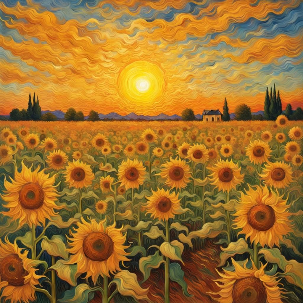 A sunflower field by Vincent Van Gogh...  by @Tildar