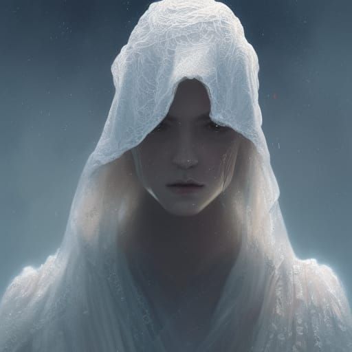ghost, covered in a sheet, intricate lace and detail, Epic c...