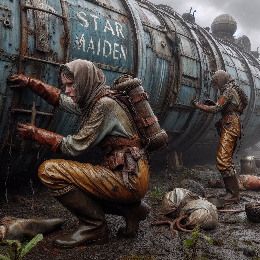 A few tired female workers are removing rust from an old spa...